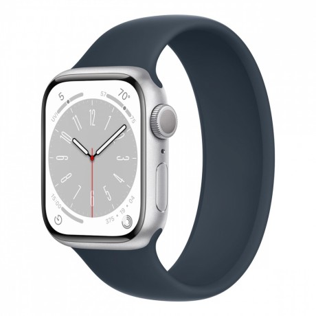 Apple Watch Series 8, 41 мм корпус из алюминия серебристого цвета, ремешок цвета «Storm Blue»