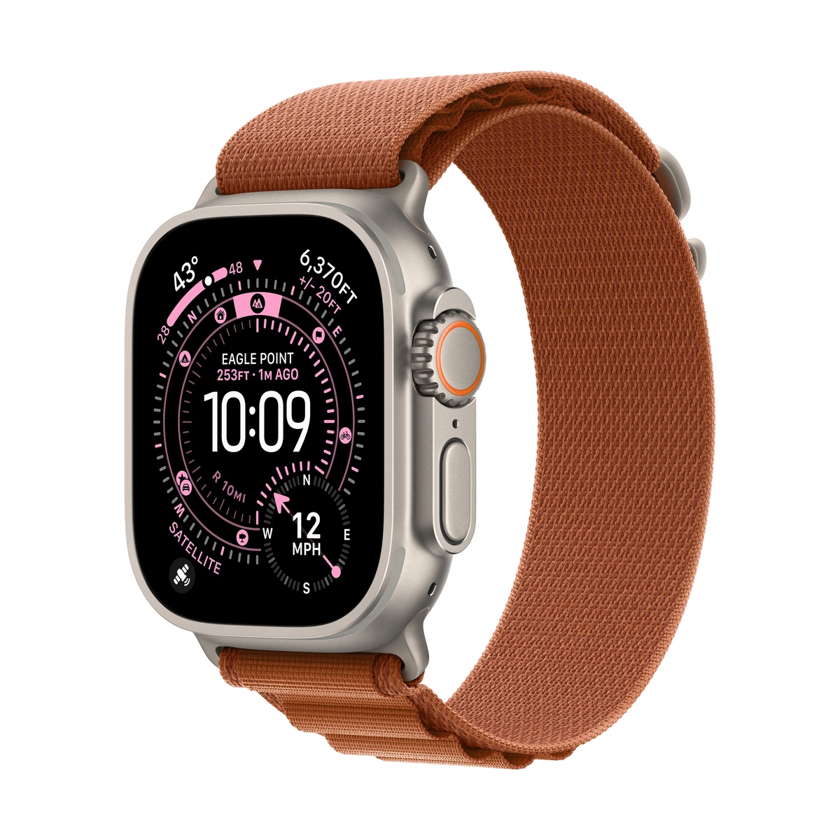 Apple Watch Ultra 3 (2025), 49 мм корпус из титана цвета «Natural», ремешок Alpine Loop размера M цвета «Terra Cotta»
