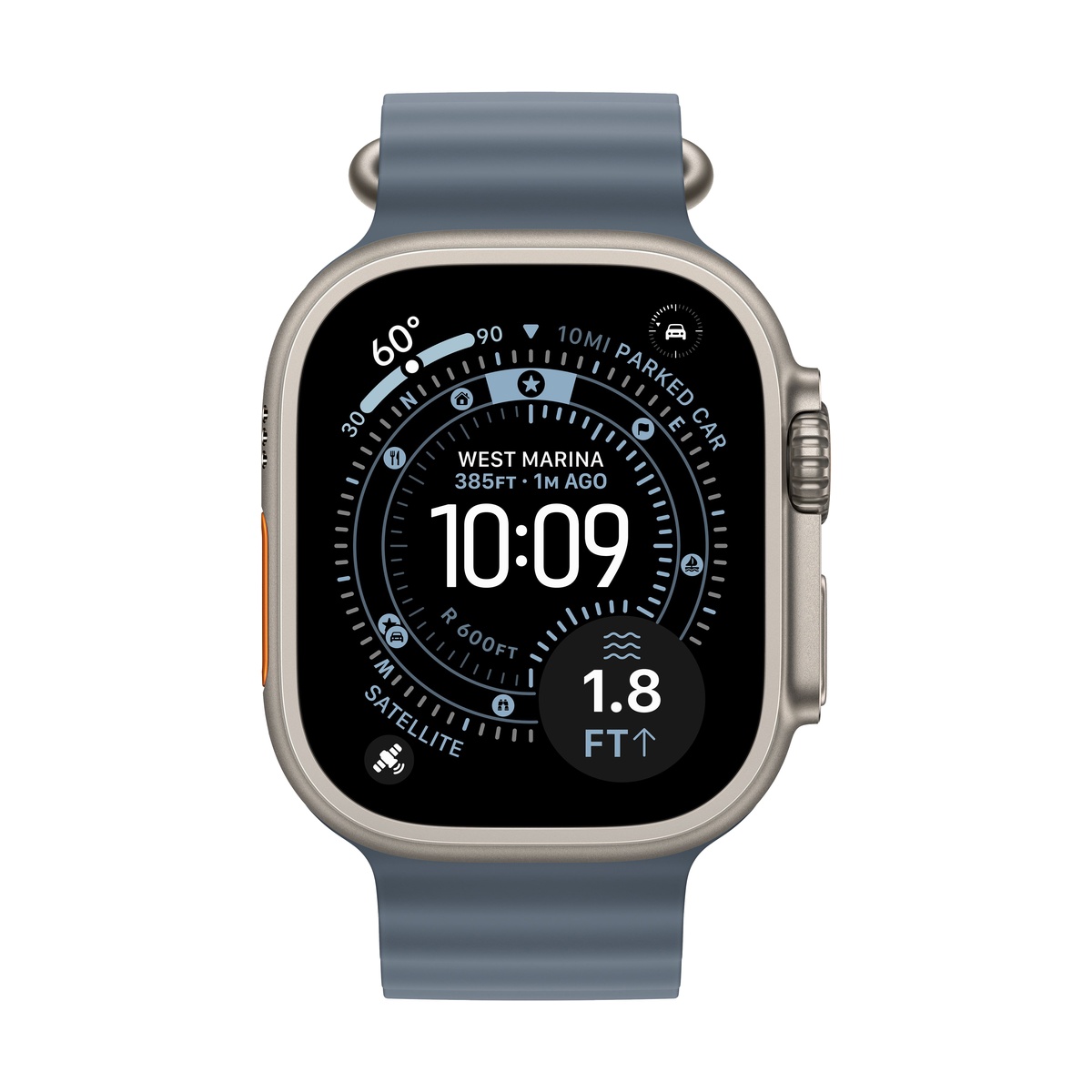 Apple Watch Ultra 3 (2025), 49 мм корпус из титана цвета «Natural», ремешок Ocean Band цвета «Anchor Blue»