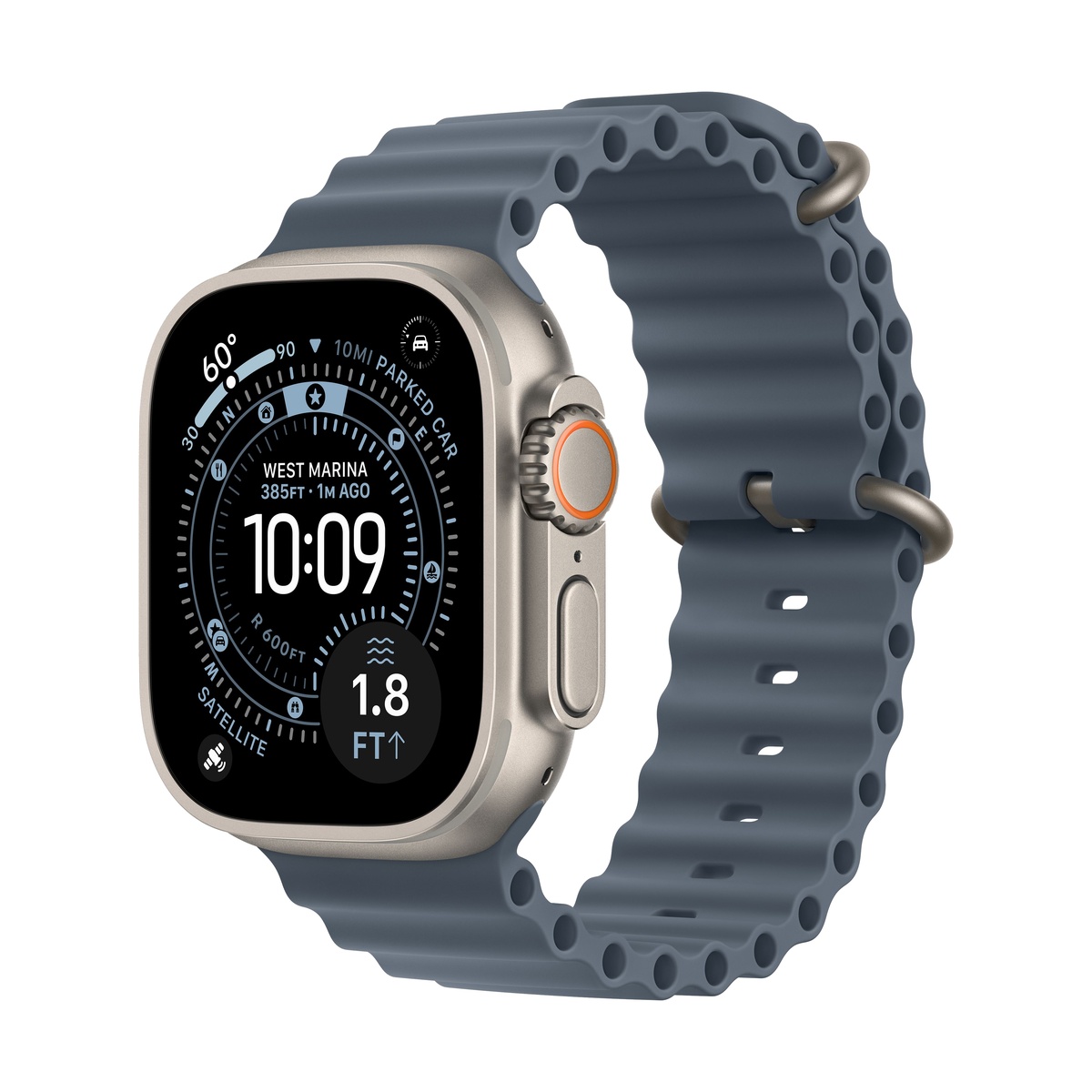 Apple Watch Ultra 3 (2025), 49 мм корпус из титана цвета «Natural», ремешок Ocean Band цвета «Anchor Blue»