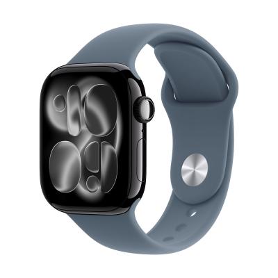 Apple Watch Series 11, 46 мм корпус из алюминия цвета «Jet Black», ремешок Sport Band цвета «Anchor Blue»